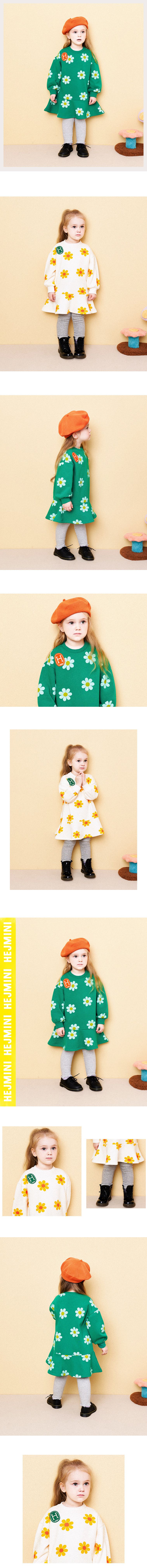 韓國 HEJMINI - (內刷毛)滿版花花魚尾洋裝-綠