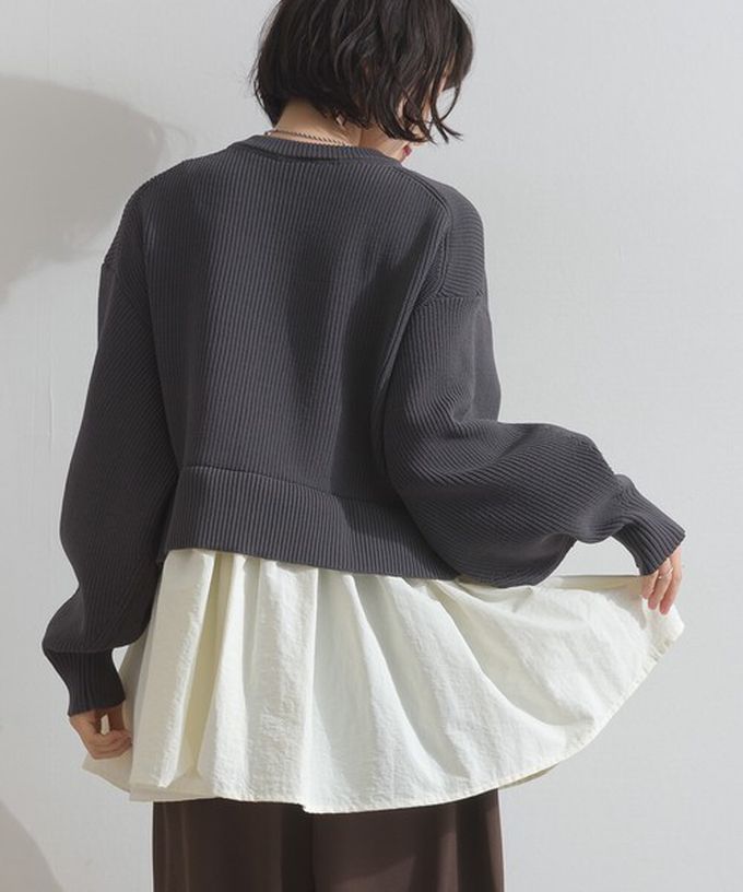 日本 ELENCARE DUE - 羅紋針織美型金扣層次長袖上衣-黑