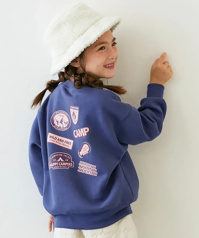 日本 devirock - 熱銷定番 裏起毛落肩大學長袖上衣-徽章-濃綠