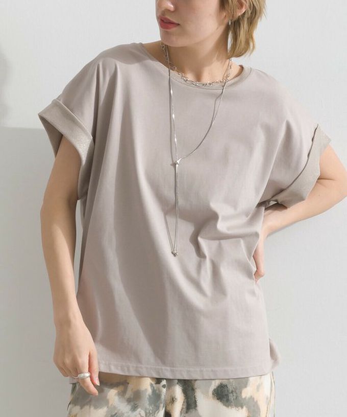 日本 le colis - 光澤滾邊舒適休閒法式袖上衣-卡其棕