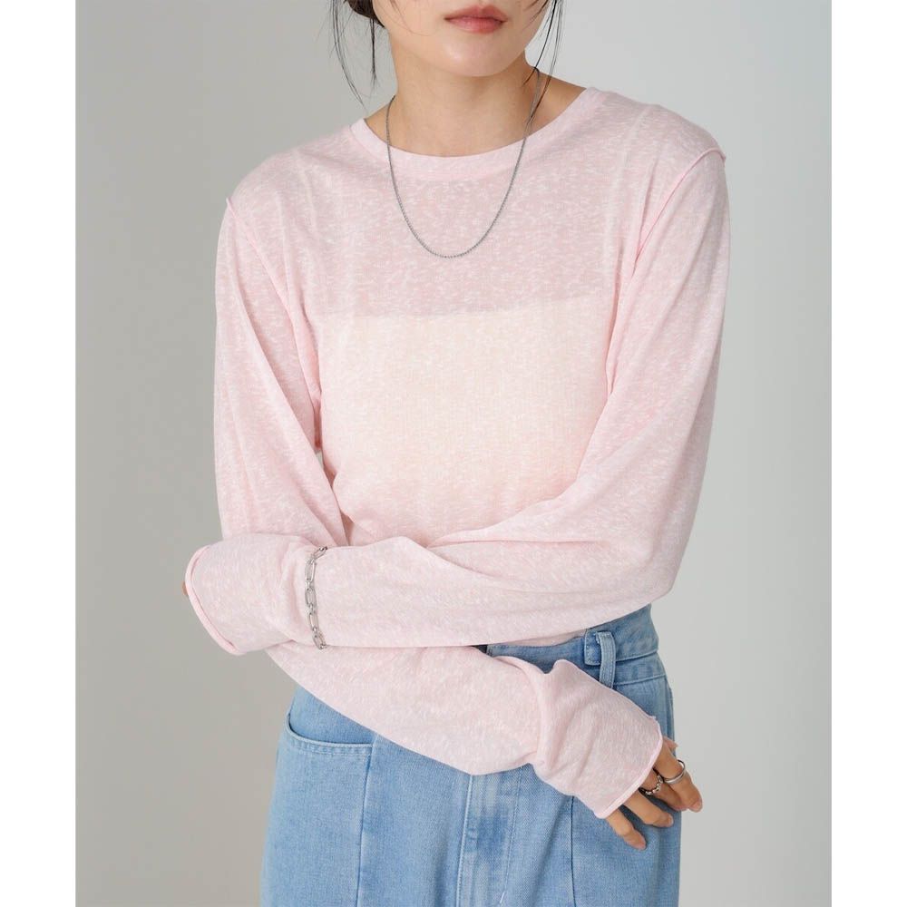 率性混色感微透膚長袖上衣-淺粉紅