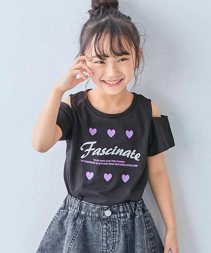 日本 devirock - 女孩運動風設計款短袖T恤-側線-黑白