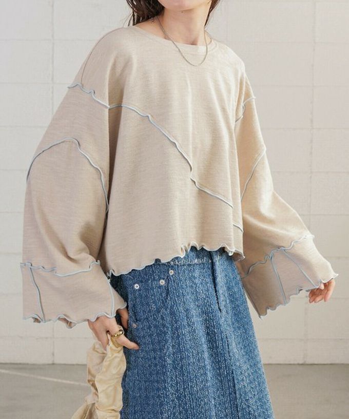 日本 Bab - 活力跳色感木耳邊大寬袖上衣-白x橘