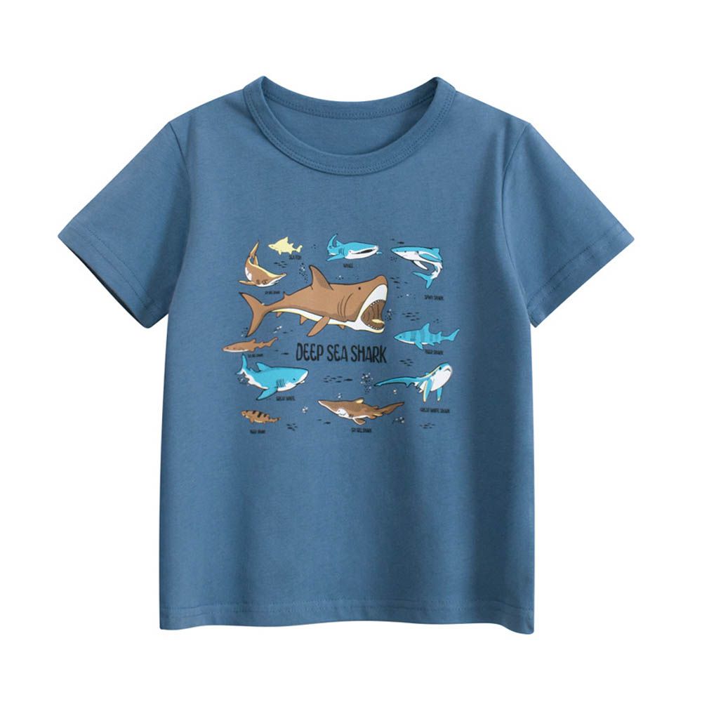 純棉短袖上衣-深海鯊魚-藍色