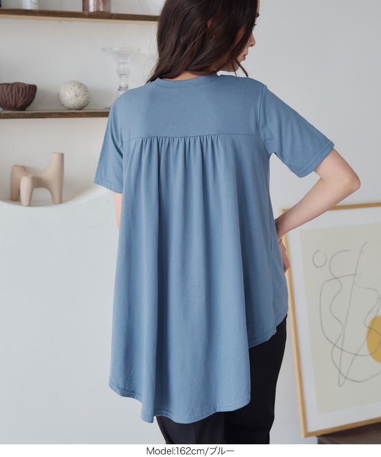 日本 Kobe Lettuce - 圓領柔軟修身短袖上衣-水藍