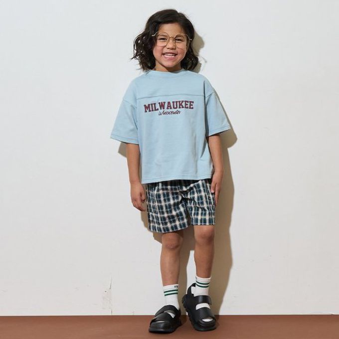 日本 b-ROOM - 正反都OK 落肩休閒T恤-字母M-水藍