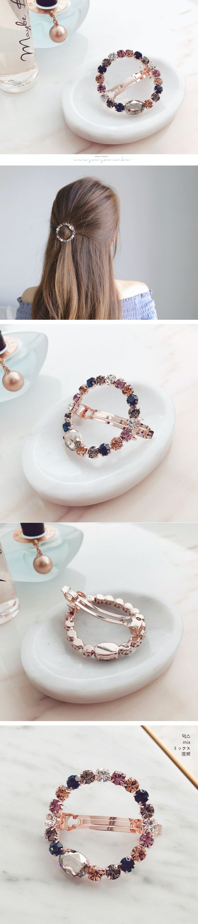 韓國 Soo&Soo - 璀璨寶石卡扣式髮夾-圓形