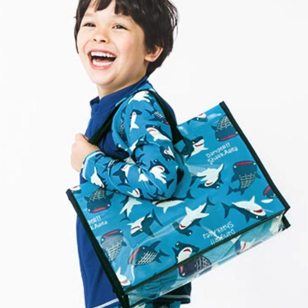 日本 ZOOLAND - 防水PVC手提袋/游泳包-鯊魚們-藍系 (25x34cm)
