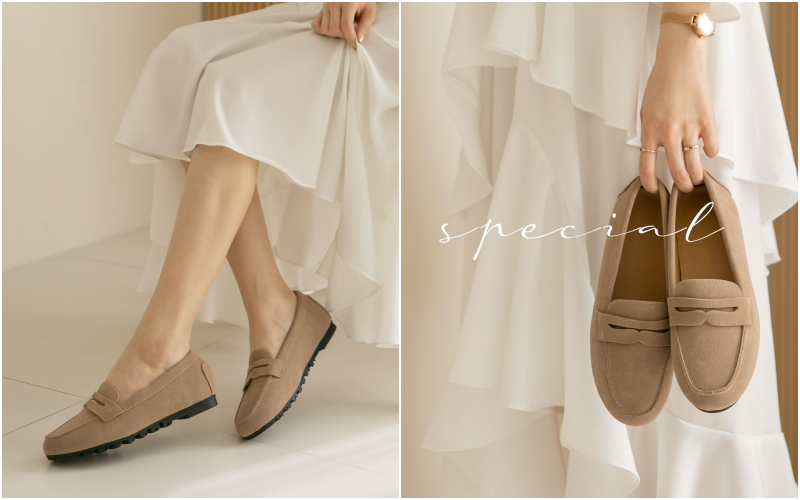 韓國 PINKELEPHANT - 真皮挖洞裝飾樂福鞋(3cm)-米杏