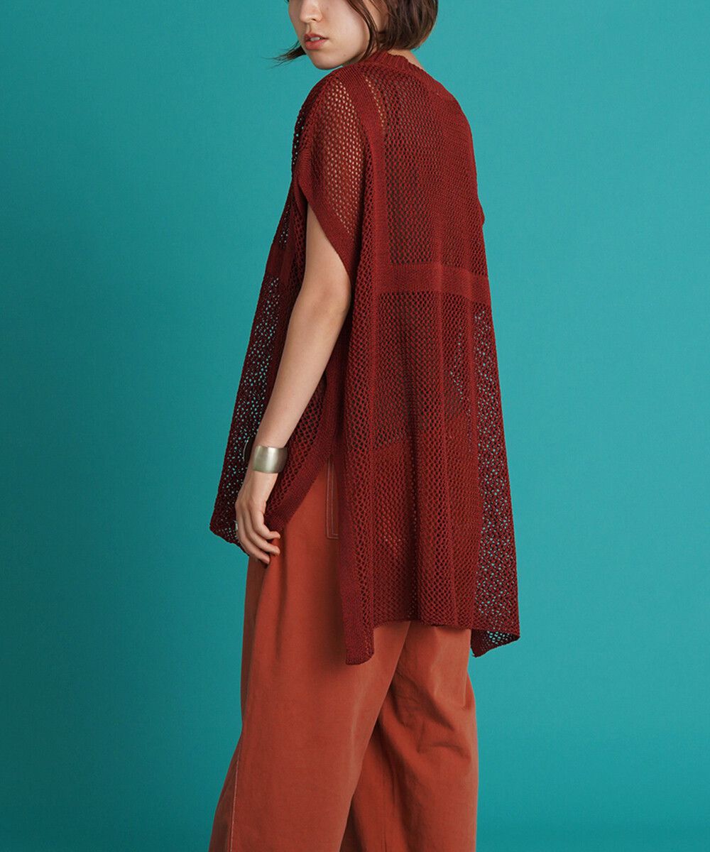 日本 Bou Jeloud - 設計感透視網狀短袖針織背心-深灰