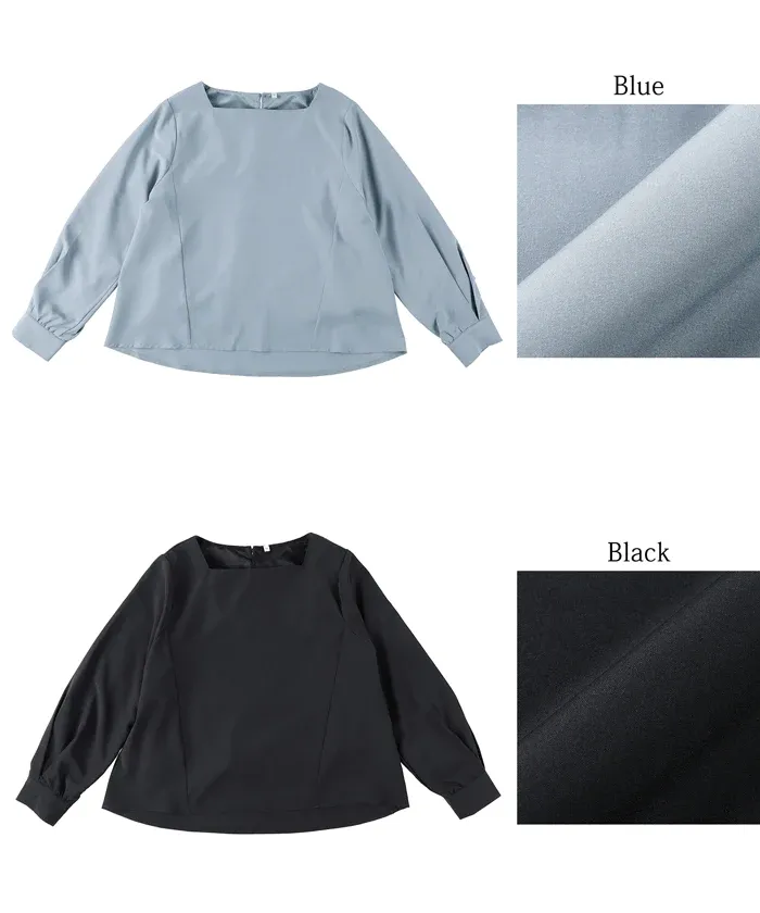 日本 COCA - 裏起毛方領珍珠釦長袖上衣-灰藍