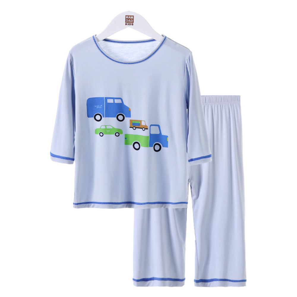 莫代爾七分袖套裝/家居服-汽車-藍色