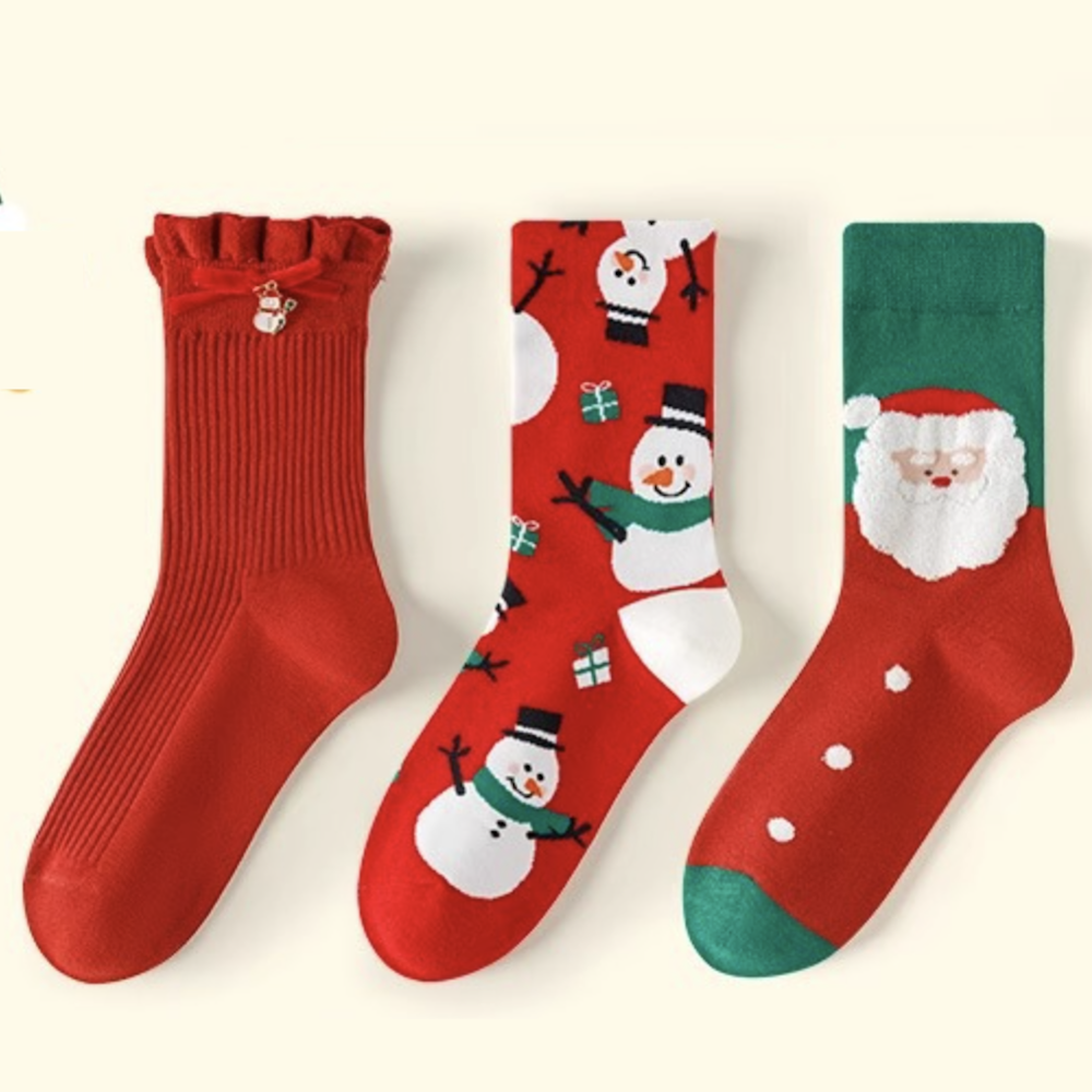love, charlotte - 聖誕老公公主題中筒襪 (均碼腳長22cm+) (FREE (腳長22cm+))-3 雙一組