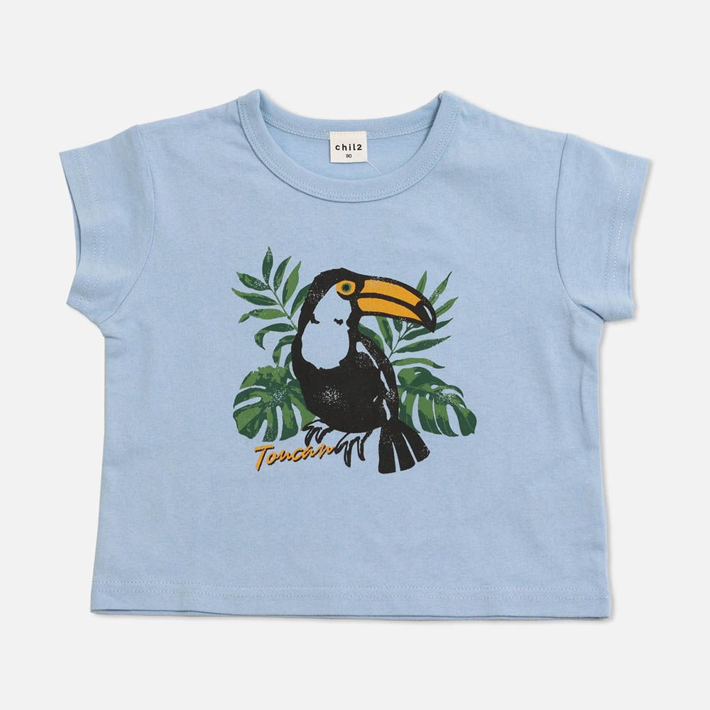 100%棉 定番印花短袖上衣-大嘴鳥-水藍