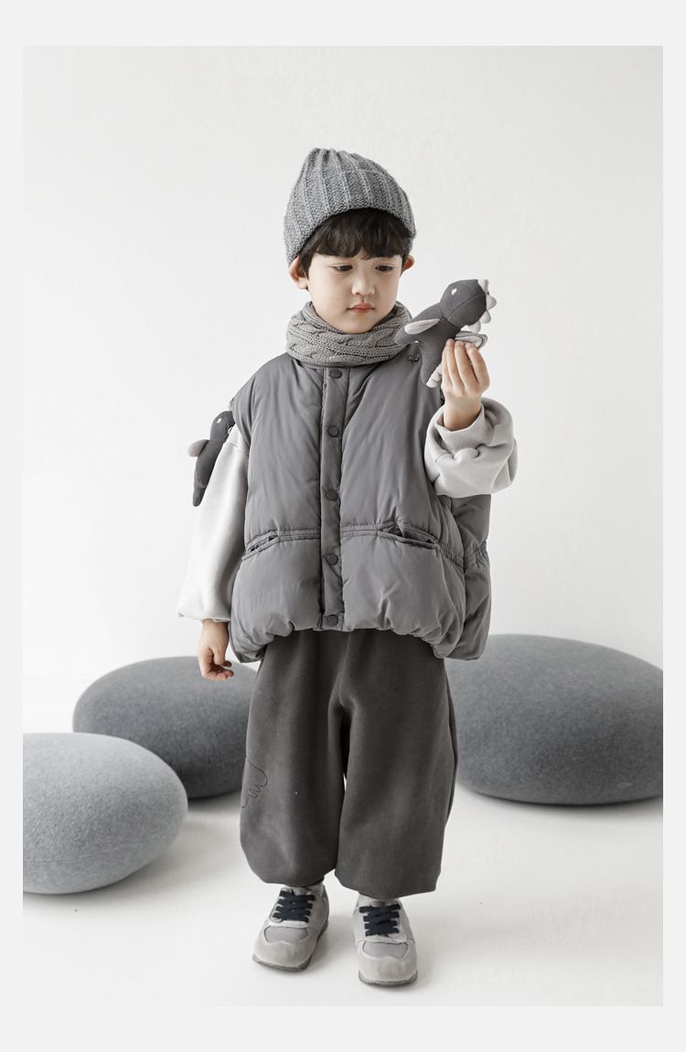 TONGMO - 鋪棉可拆卸玩偶保暖背心-小小恐龍-深灰色