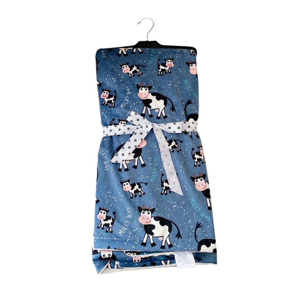 JoyNa - 雙層印花保暖蓋毯 包巾-藍乳牛 (75*120cm)