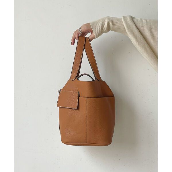 日本 Bou Jeloud - 皮革時尚簡約手提水桶包-黑