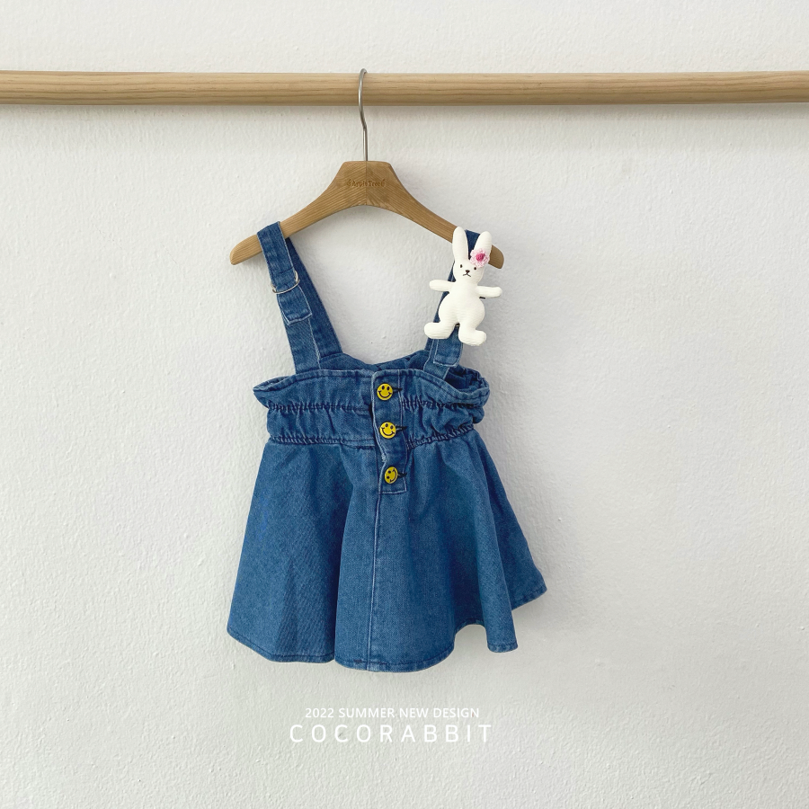 韓國 Coco rabbit - 兔子娃娃微笑鈕釦牛仔吊帶裙