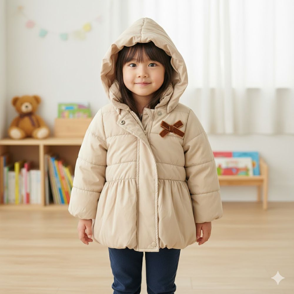 鋪棉泡泡夾克-淺卡其色