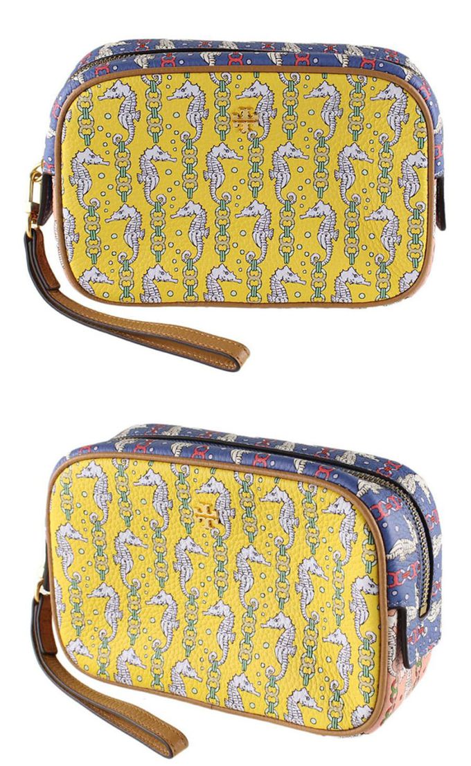 TORY BURCH - 海馬印花皮革化妝包 (黃)