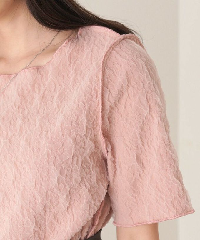 日本 Bab - 前後穿清爽皺褶短袖上衣-粉紅