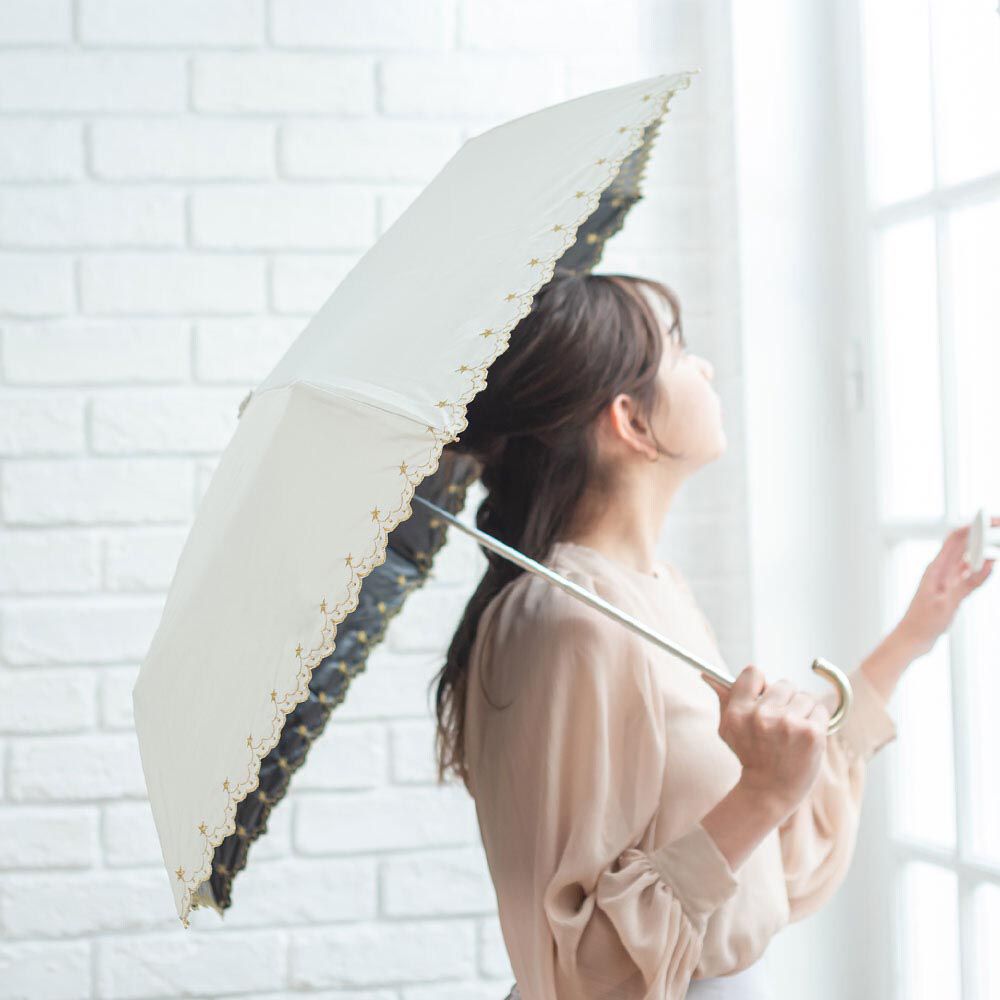 日本中谷 - 抗UV 100%遮光完美防曬折疊傘-奶油白 (傘骨50cm)