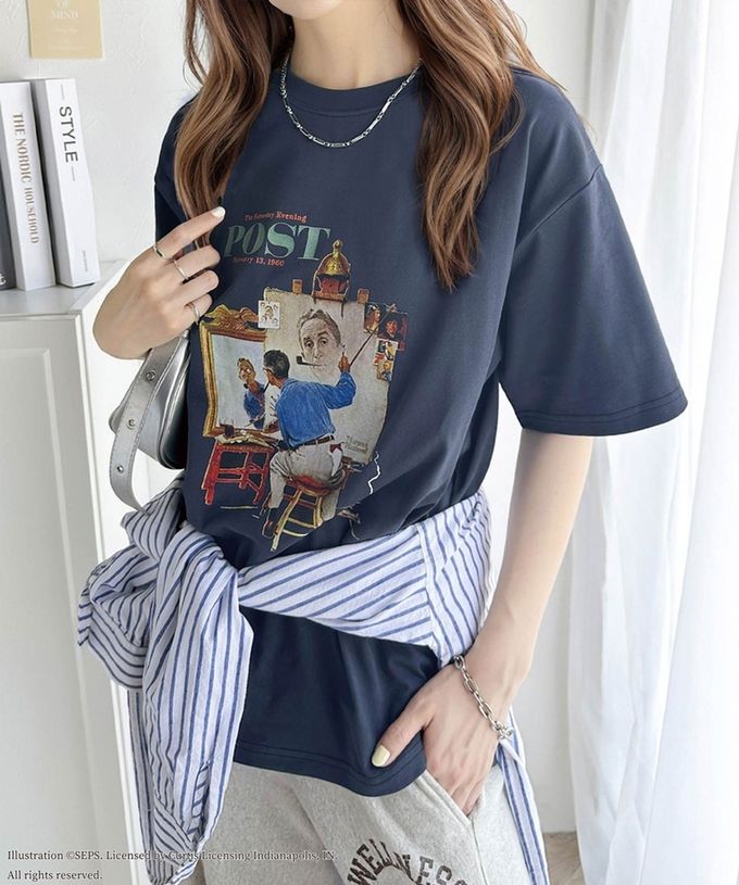 日本 Classical Elf - 設計師聯名 復古印花寬版T恤-三重自畫像-炭灰