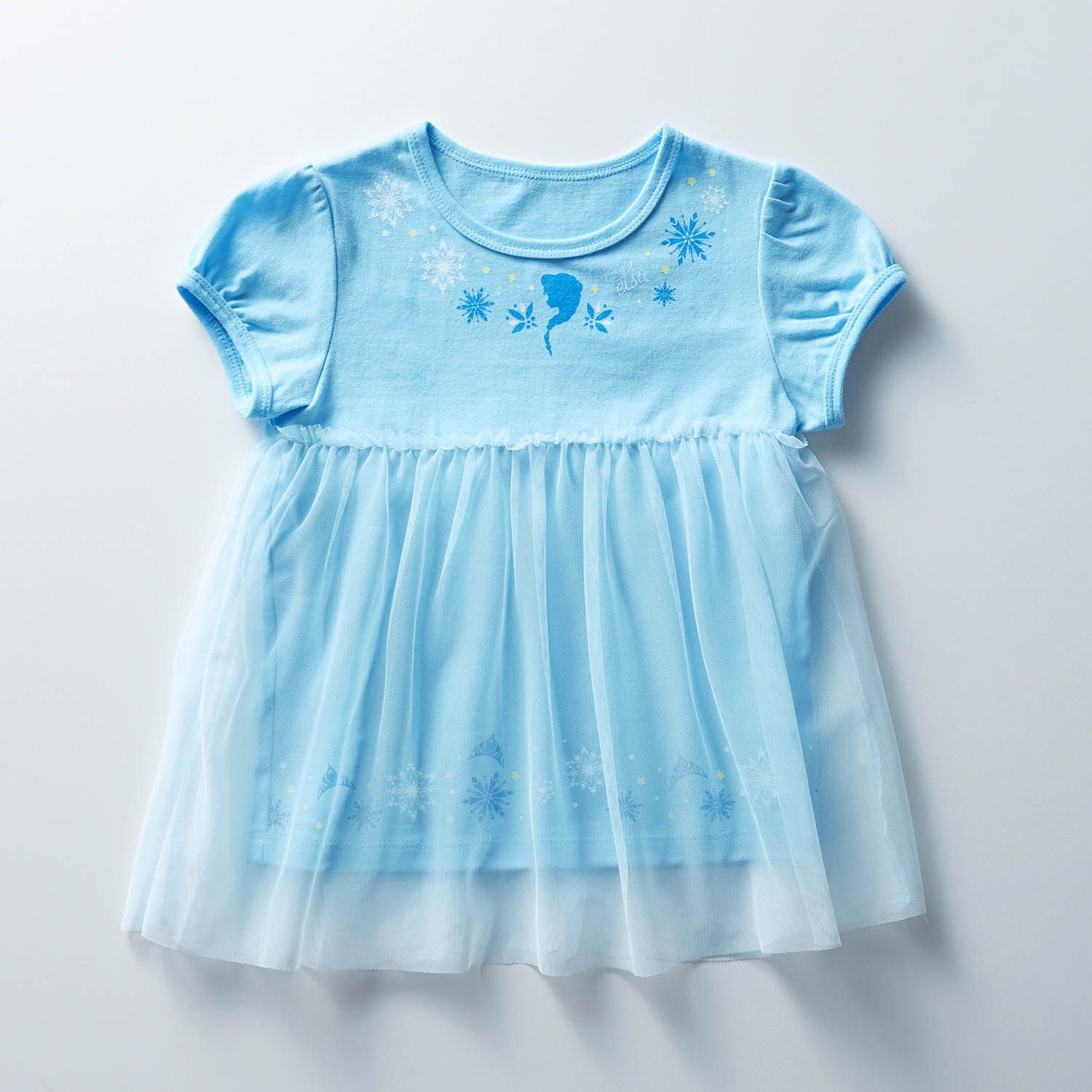 日本千趣會 - 迪士尼 外層薄紗泡泡袖上衣-冰雪奇緣-水藍