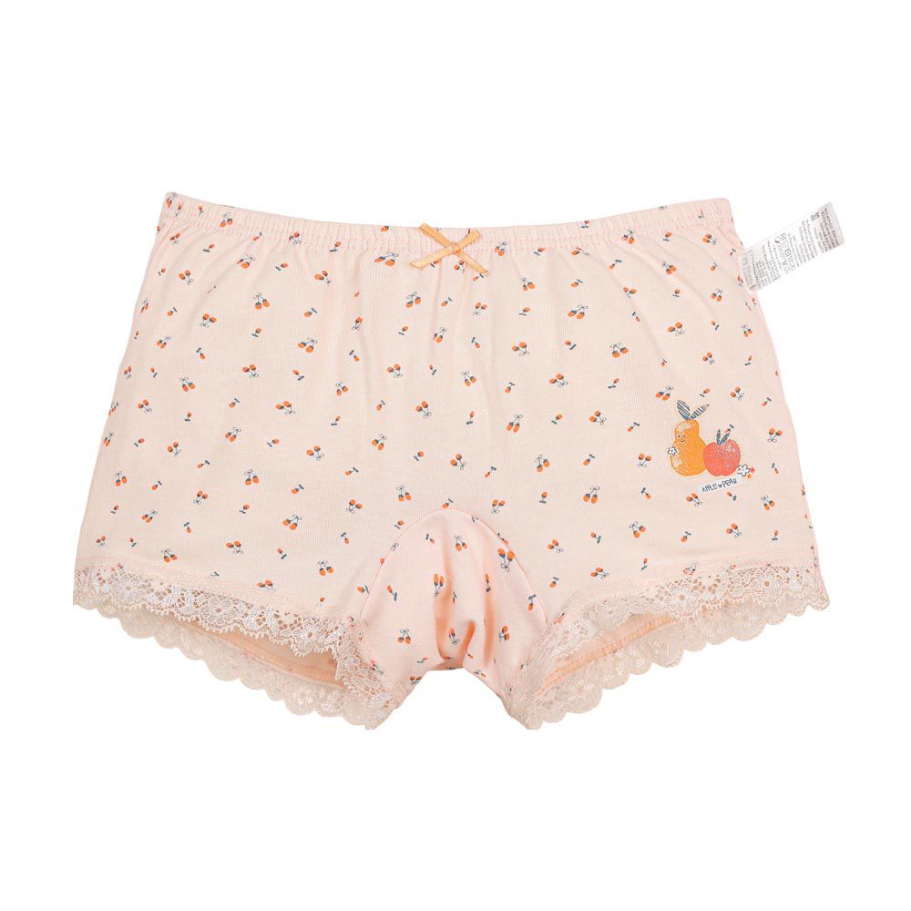 韓國 Ppippilong - 莫代爾棉混紡四角褲(女寶)-蘋果與梨-珊瑚橘