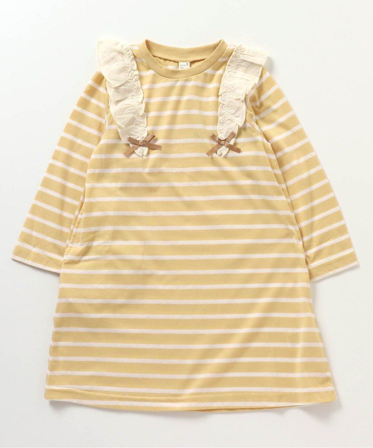 日本 apres les cours - 肩部荷葉印花薄長袖洋裝-愛心-海軍藍