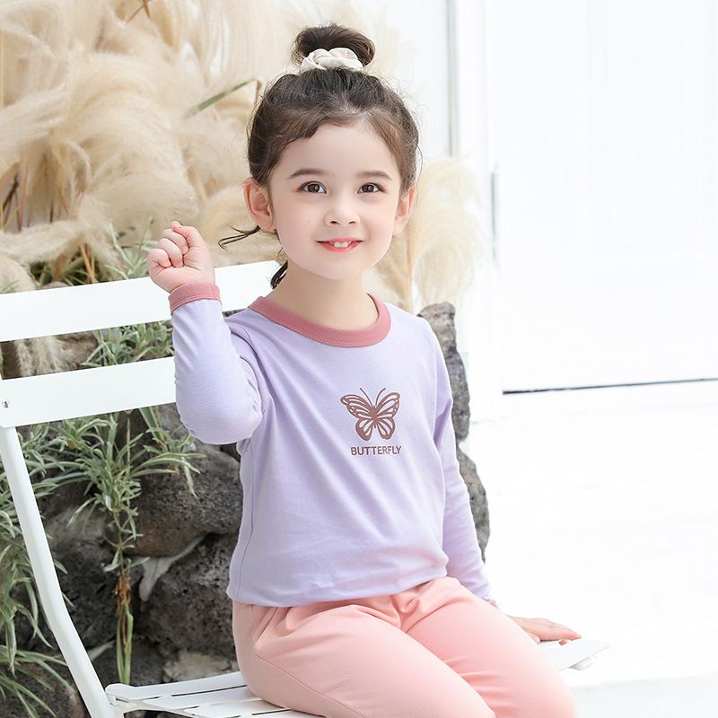 純棉長袖上衣-蝴蝶-紫色