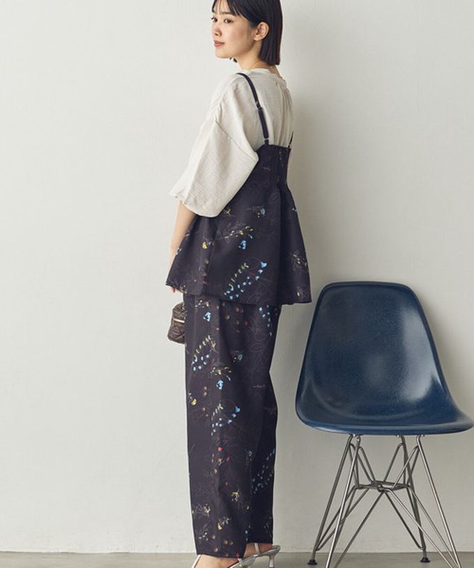 日本 Sans Souci 34+ - 優美花卉縮腰疊穿吊帶背心-黑