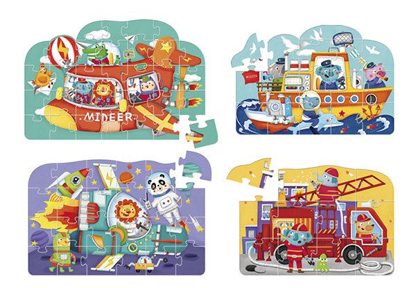 MiDeer - 四合一拼圖-交通-12片，16片，24片，32片拼圖