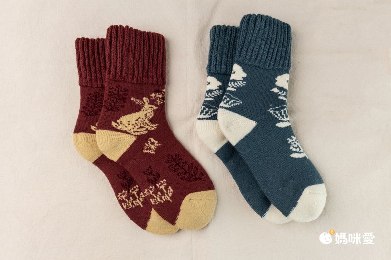 日本小泉 - 北歐風刷毛家居保暖襪-小花朵朵-焦糖棕 (M(-24.5cm))