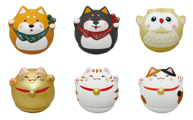 日本代購 - 圓圓滿滿 日本新年造型不倒翁擺飾-招財貓-三花 (約6×5.5×6cm)