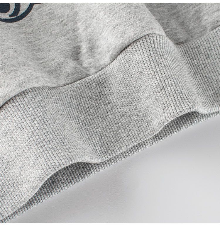 加絨棉質圓領長袖上衣/大學T-可愛熊熊-灰色