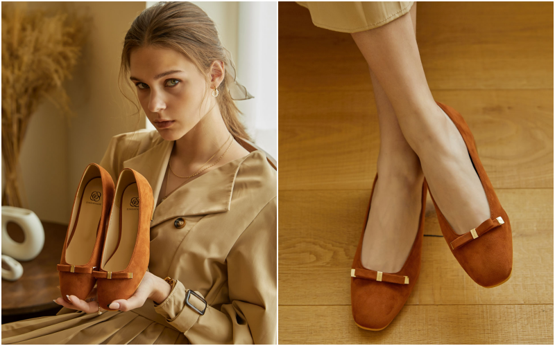 韓國 PINKELEPHANT - 低調蝴蝶結低跟包鞋(3cm)-絨面-藍綠