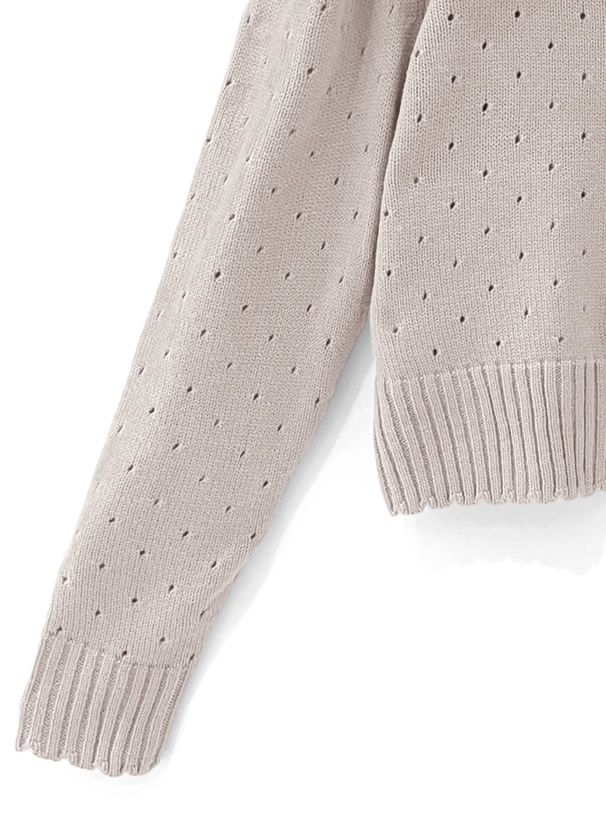 日本 GRL - 浪漫花朵領珍珠釦針織上衣-知性黑