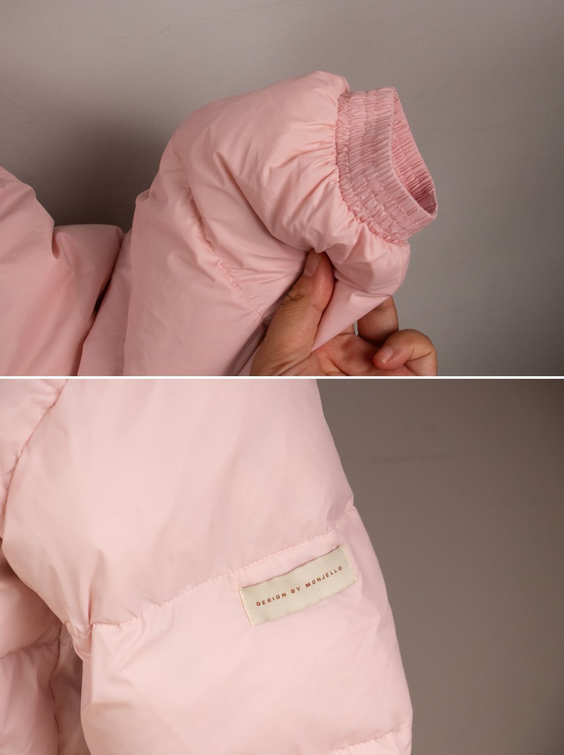 韓國 MONJELLO - (100%鴨絨)雪國來的長版羽絨外套-卡其(帶綠)