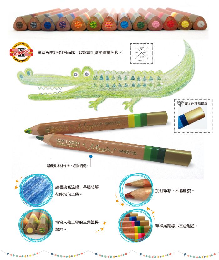 光之山Koh-i-noor - 12+1三角彩虹魔術色鉛筆-12色+1支推筆