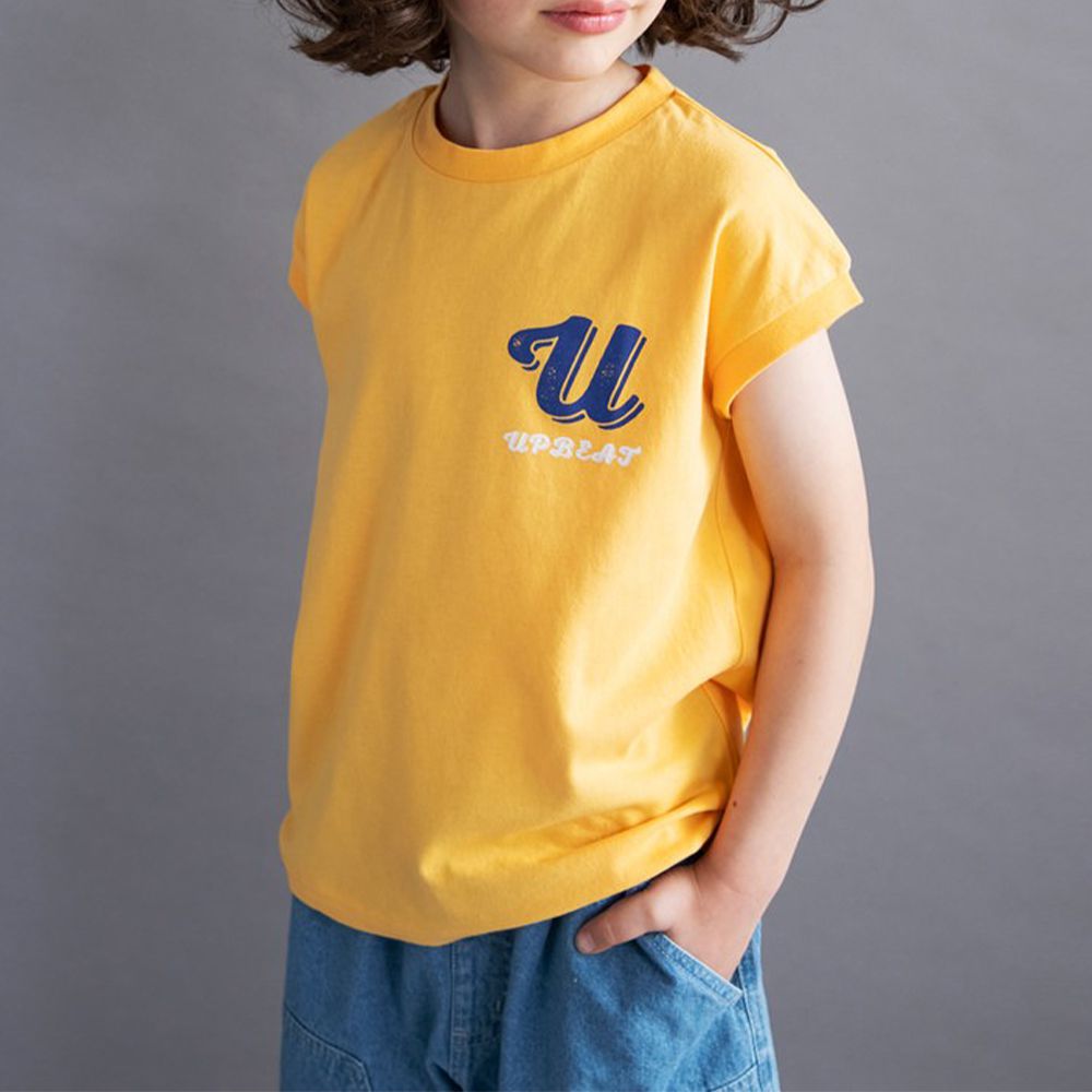 100%棉 簡約風圓領法式袖上衣-小u-黃