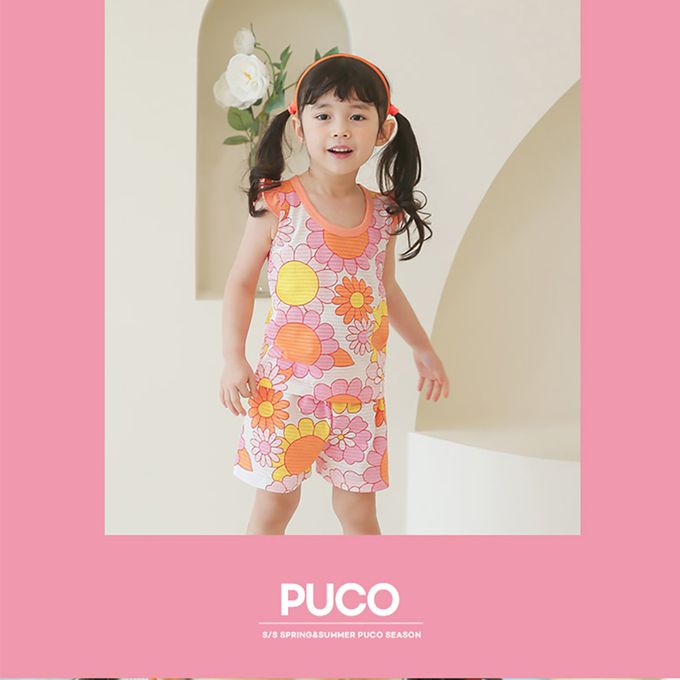 正韓 Puco - 超優質嬰幼兒/兒童無袖100% 有機棉家居服/睡衣-花花世界