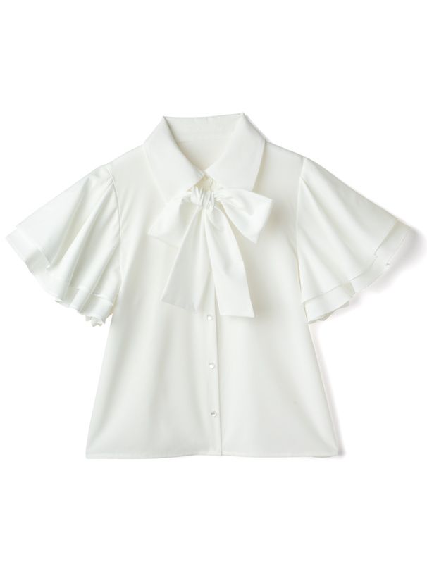 日本 GRL - 氣質蝴蝶結雙層袖雪紡上衣-淺橘粉