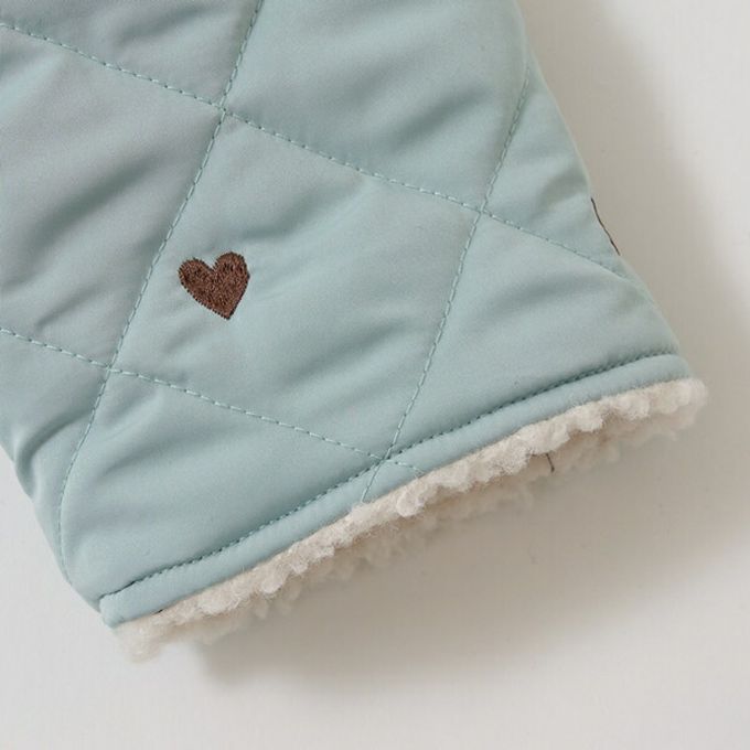 日本 Lycee mine - 滿版愛心荷葉皺褶內刷毛鋪棉外套-米白