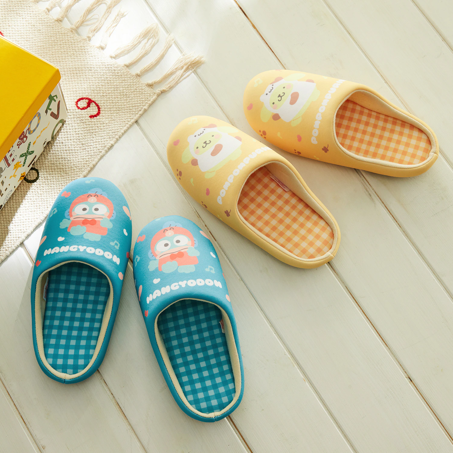 日本千趣會 - 三麗鷗 麵包型室內拖鞋-布丁狗-黃格紋 (M(22-24cm))