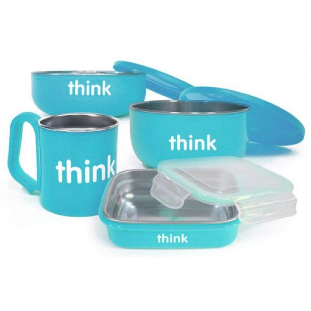 美國 Thinkbaby - 不鏽鋼餐具組-晴空藍