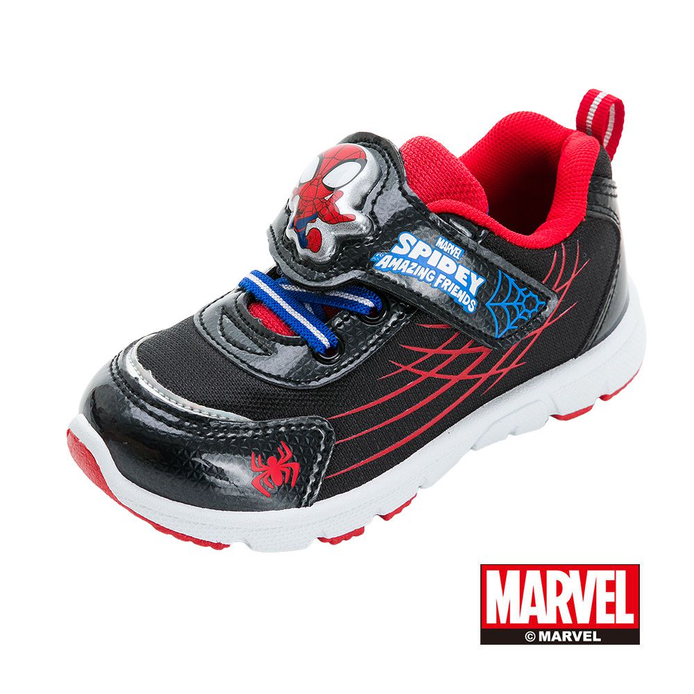 漫威MARVEL - 蜘蛛人 SPIDEY 童鞋 輕量電燈運動鞋 MNKX35710-絆帶設計方便穿脫-黑紅-(中大童段)