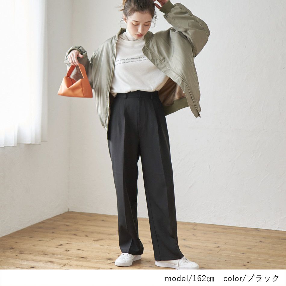 日本 Rejoule - 百搭修身打褶西裝褲-時尚黑