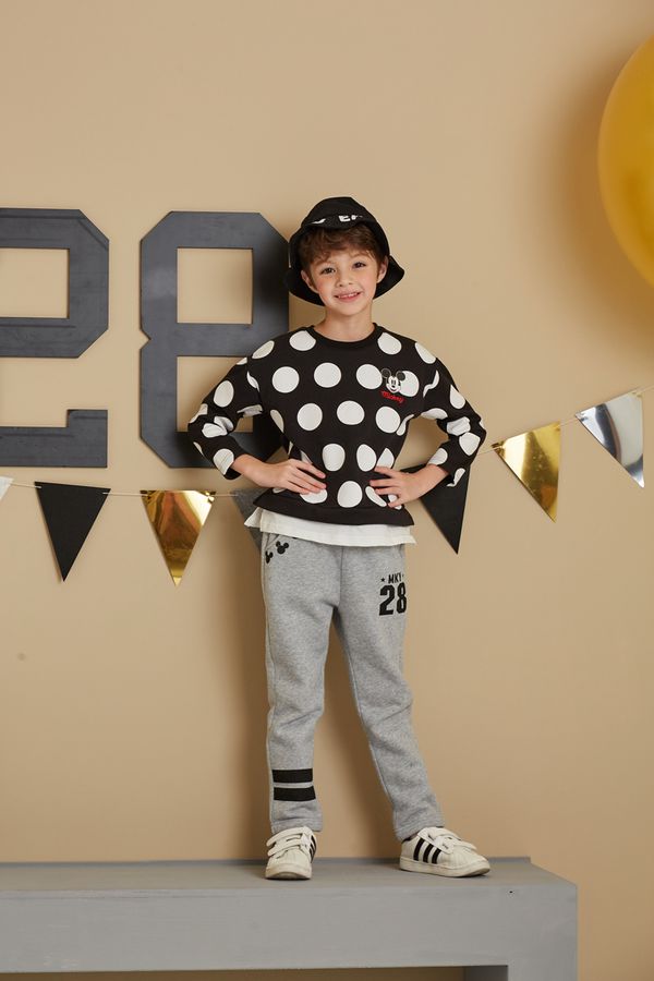 麗嬰房 Disney - 米奇系列運動刷毛長-麻花灰