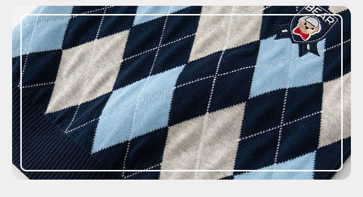 WELLKIDS - 學院風V領針織背心-熊熊-杏色